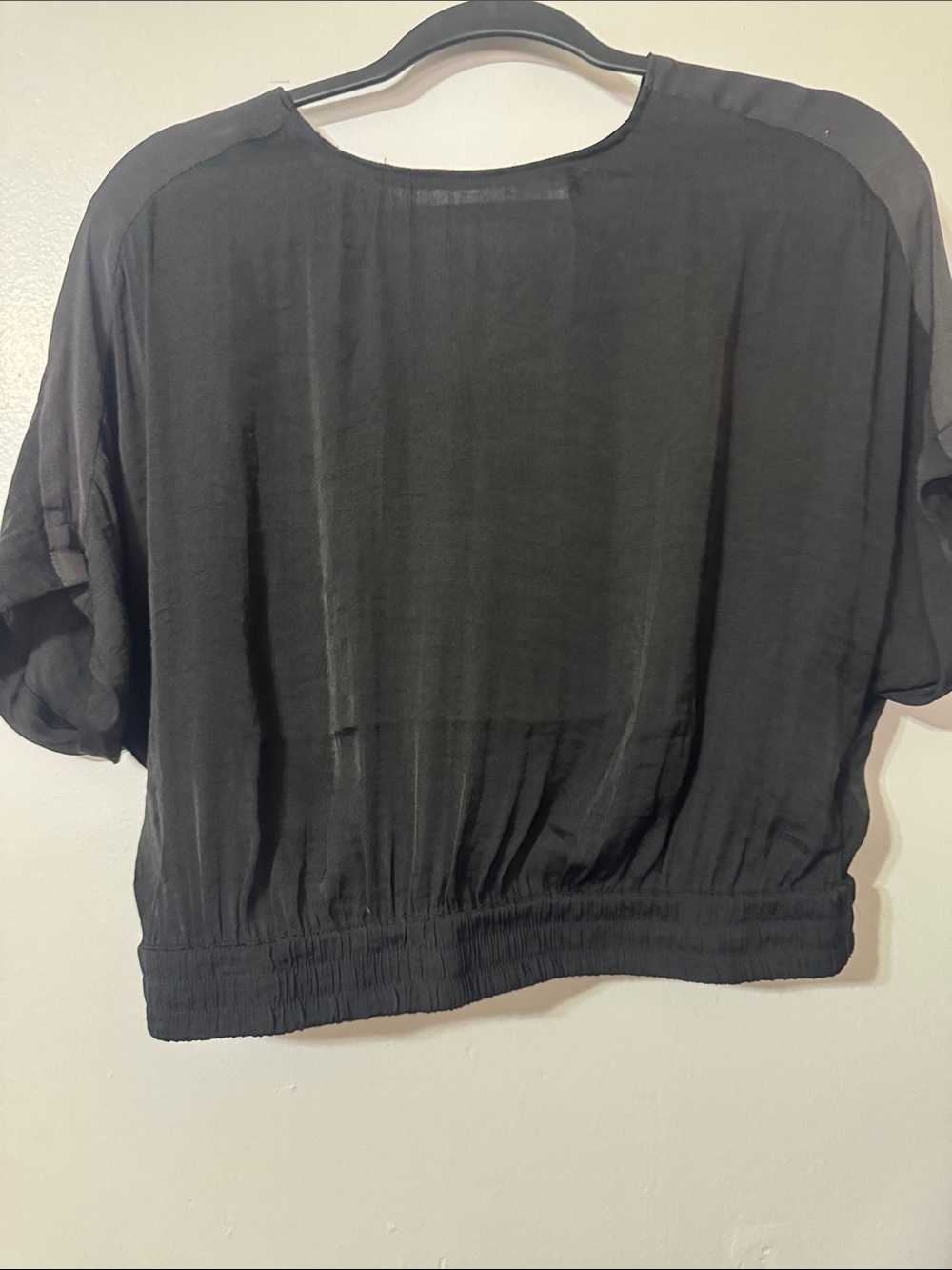 Naked Zebra Black Cropped Blouse with Elastic Hem